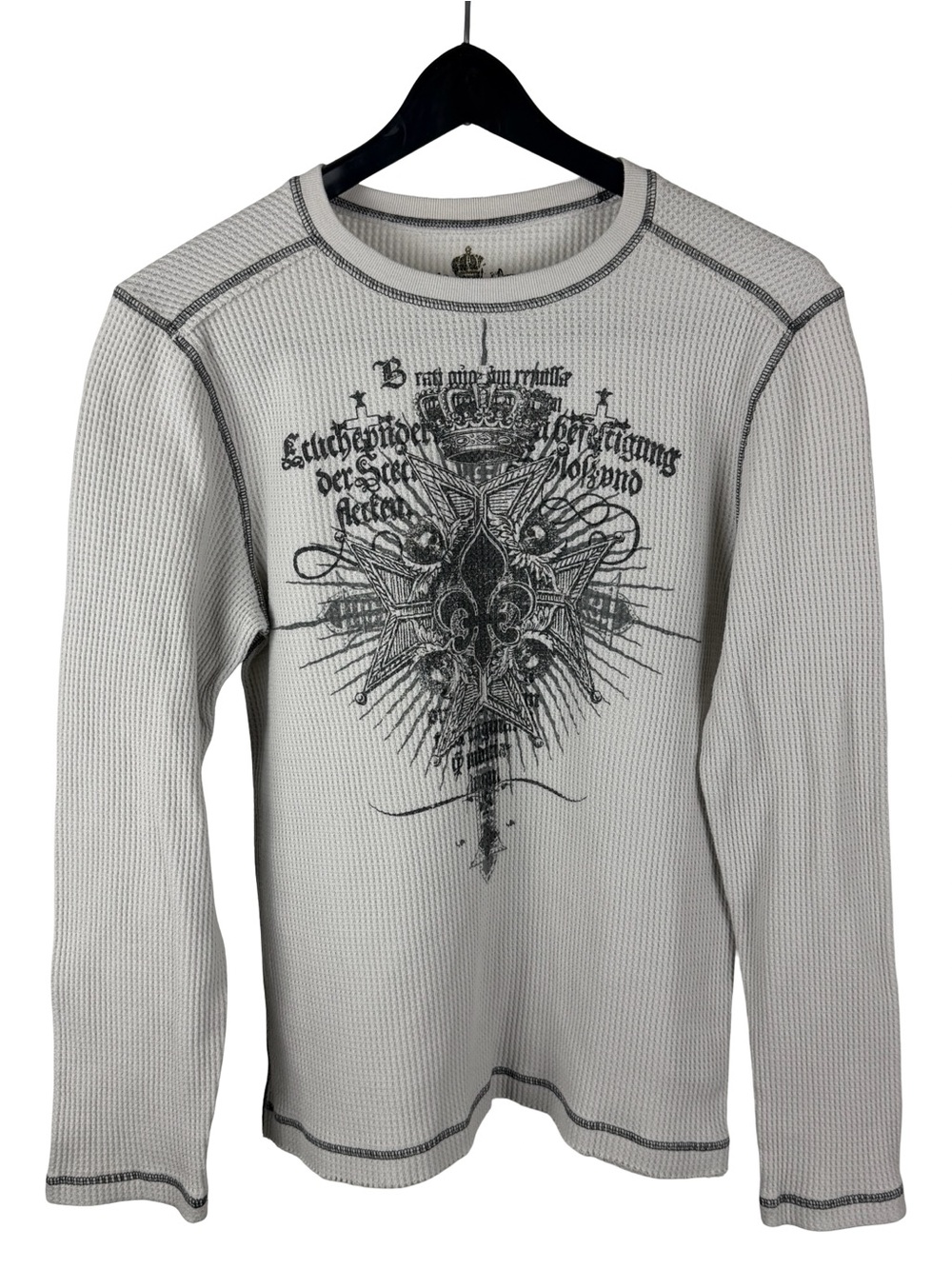 Mens Y2K Helix Grunge Punk Long Sleeve Thermal Waffle Knit Shirt Size M